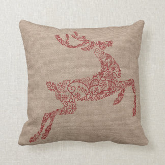 Burlap Red Reindeer Kissen