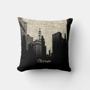 Burlap Retro Chicago Kissen