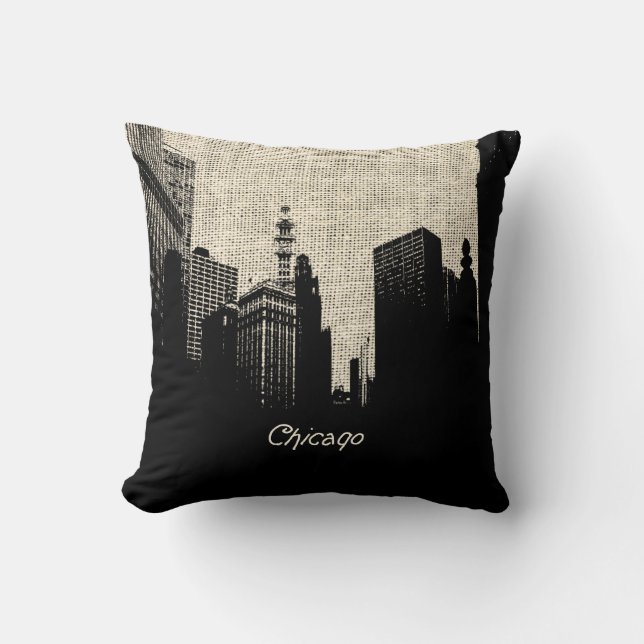 Burlap Retro Chicago Kissen (Vorderseite)