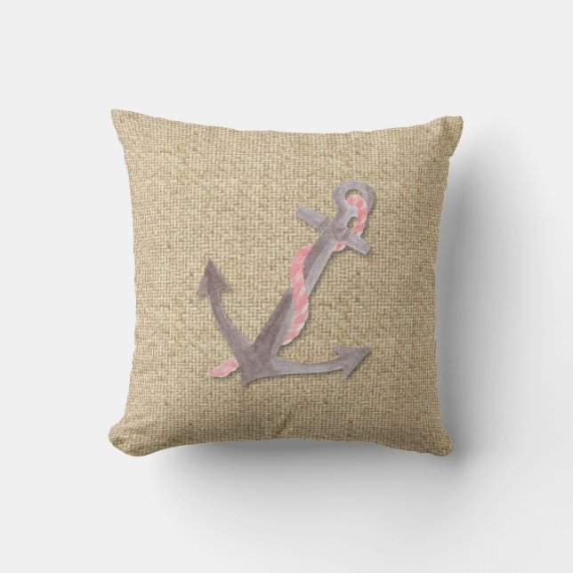 Burlap rosa Bootsanker dekoratives Kissen (Vorderseite)