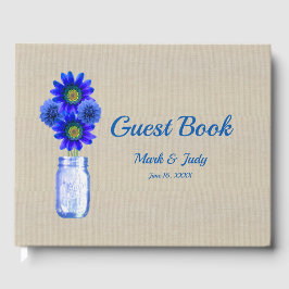 Burlap Rustic Blue Floral Mason Jar Wedding Gästebuch
