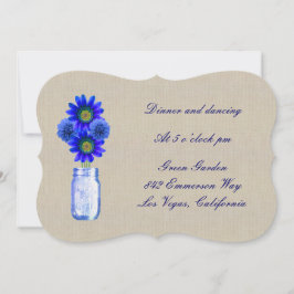 Burlap Rustic Blue Mason Jar Empfang Card Einladung