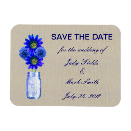 Burlap Rustic Blue Mason Jar speichern das Date Ma Magnet