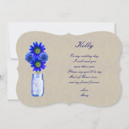 Burlap Rustic Blue Mason Jar Trauzeugin Card Einladung