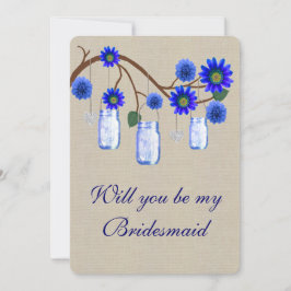Burlap Rustic Blue Mason Jars Bridesmaid Card Einladung