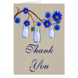 Burlap Rustic Blue Mason Jars Danke Karte