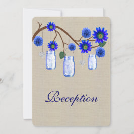 Burlap Rustic Blue Mason Jars Empfang Card Einladung
