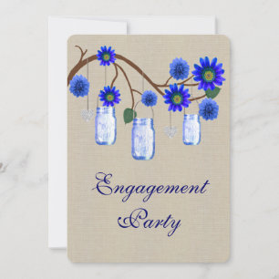 Burlap Rustic Blue Mason Jars Engagement Party Einladung