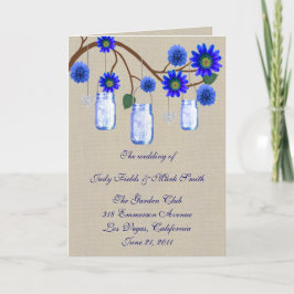 Burlap Rustic Blue Mason Jars Programmkarte Programm