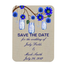 Burlap Rustic Blue Mason Jars retten das Date Magn Magnet
