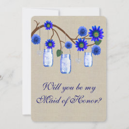 Burlap Rustic Blue Mason Jars Trauzeugin Card Einladung