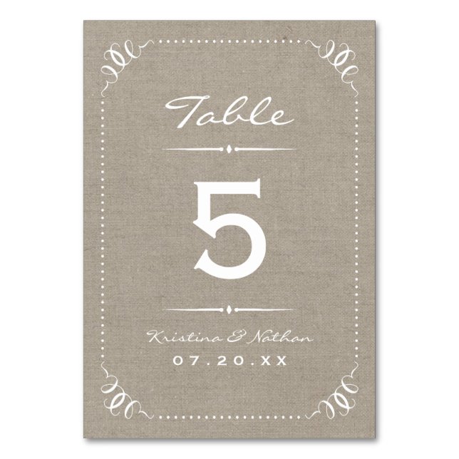 Burlap Rustic Chic Tischnummern (Vorderseite)