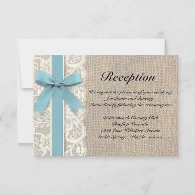 Burlap Rustic Empfang Directions Card Glacier Einladung (Vorderseite)