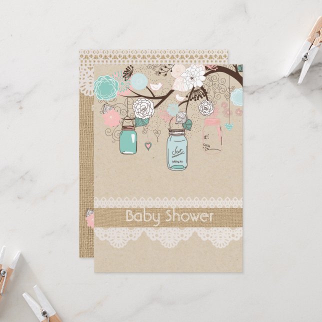 Burlap Rustic Lace Mason Jar Baby Shower Einladung (Vorderseite/Rückseite Beispiel)