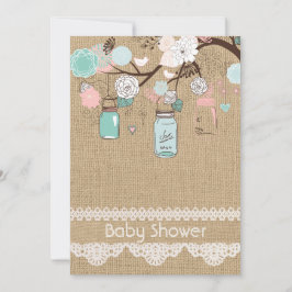 Burlap Rustic Lace Mason Jar Baby Shower Einladung