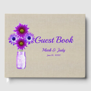 Burlap Rustic Lila Floral Mason Jar Wedding Gästebuch