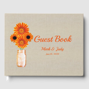 Burlap Rustic Orange Floral Mason Jar Wedding Gästebuch