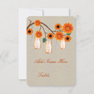Burlap Rustic Orange Mason Jars Table Platzkarte