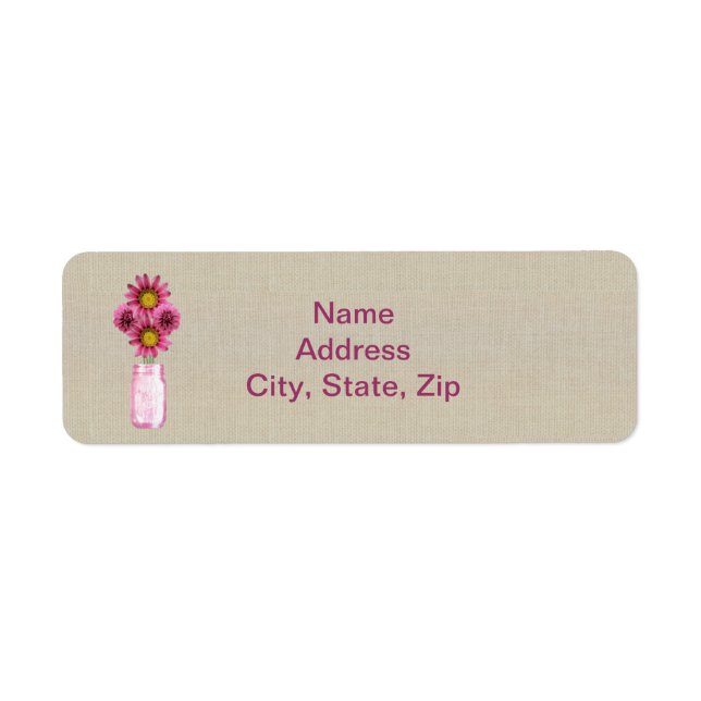 Burlap Rustic Pink Mason Jar Address Labels (Vorne)