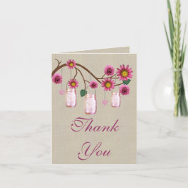 Burlap Rustic Pink Mason Jars Danke Karte