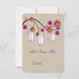 Burlap Rustic Pink Mason Jars Table Platzkarte