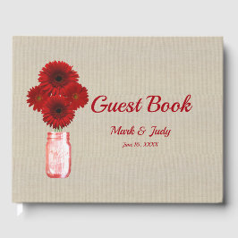 Burlap Rustic Red Floral Mason Jar Wedding Gästebuch