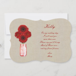 Burlap Rustic Red Mason Jar Trauzeugin Card Einladung