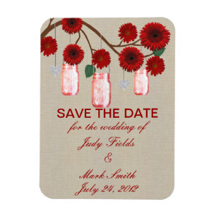 Burlap Rustic Red Mason Jars retten das Date Magne Magnet