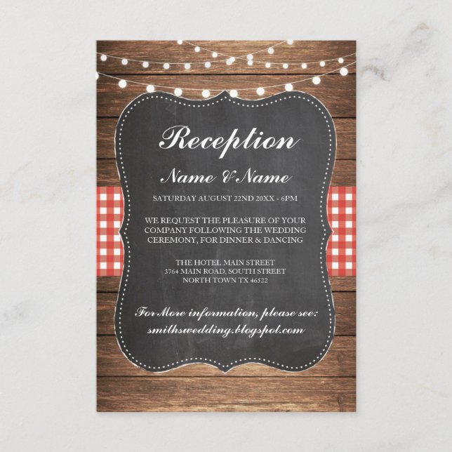 Burlap Rustic Wedding Reception Cards Wood Red Begleitkarte (Vorderseite)