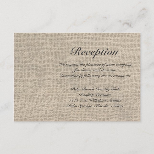 Burlap Rustic Wedding RSVP Card Begleitkarte (Vorderseite)