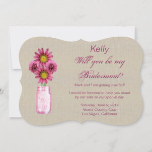 Burlap Rustikale Pink Mason Jar Bridesmaid Card Einladung