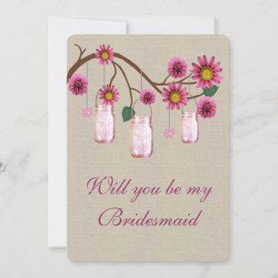 Burlap Rustikale Pink Mason Jars Bridesmaid Card Einladung