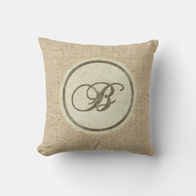 Burlap rustikaler Buchstabe B dekoratives Kissen (Vorderseite)