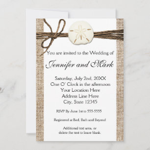 Burlap Sand Dollar Beach Rustikale Hochzeitseinlad Einladung