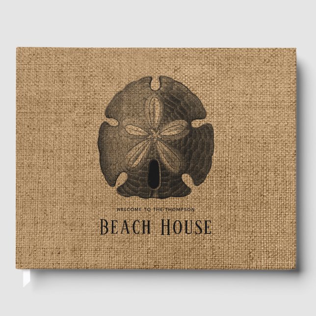 Burlap Sand Dollar Muschel Beach House Gästebuch (Vorderseite)