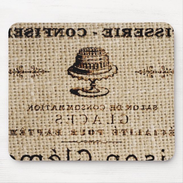 Burlap-Skripte Shabby Chic Französisch Country-Kuc Mousepad (Vorne)