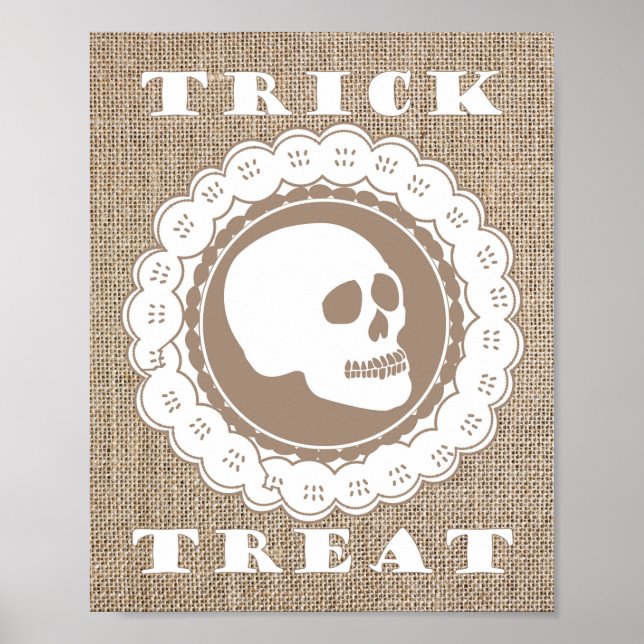 Burlap Skull Trick oder Treat Art Print, Wanddekor Poster (Vorne)