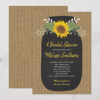 Burlap Sonnenblume Chalk Mason Jar Brautparty Einladung