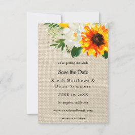 Burlap Sonnenblumen und Weiße Blüten Save the Date