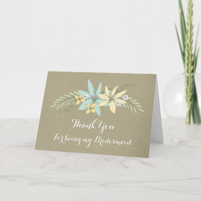 Burlap Spring Flowers Danke Bridesmaid Card (Vorderseite)