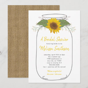 Burlap Sunflower Mason Jar Brautparty   Weiß Einladung