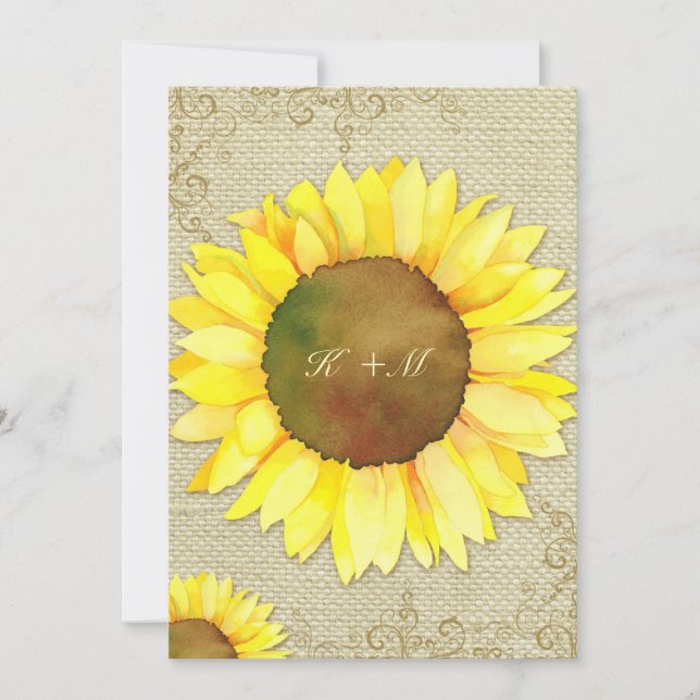 Burlap Sunflower Rustic Country Wedding Einladung (Vorderseite)