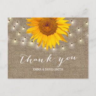 Burlap Sunflower & String Lights Vielen Dank Postkarte
