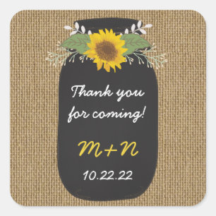 Burlap Sunflowers Chalk Mason Jar vielen Dank Quadratischer Aufkleber