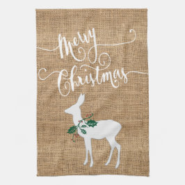 Burlap Texture Frohe Weihnachten mit Rentier Geschirrtuch