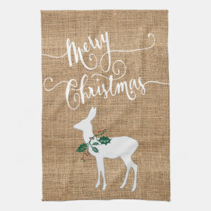 Burlap Texture Frohe Weihnachten mit Rentier Geschirrtuch