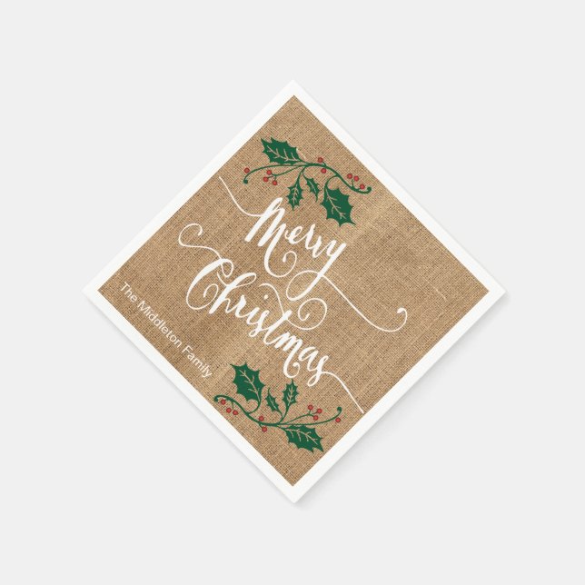 Burlap Texture Frohe Weihnachten Serviette (Ecke)