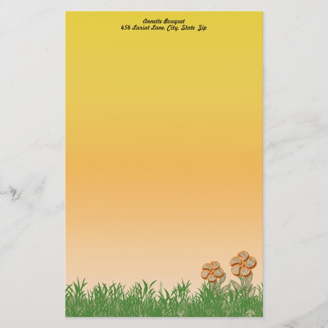 Burlap Texture Orange Blume Personalisiert Briefpapier (Vorderseite)