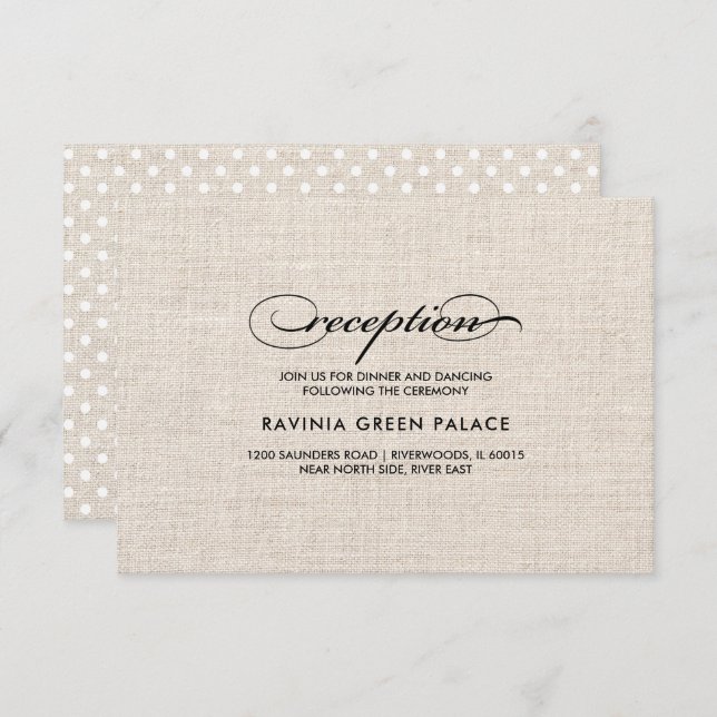 Burlap Texture Polka Dot Pattern Empfang Card Einladung (Vorne/Hinten)