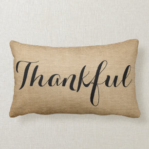 Burlap Thankful Family Rustic Lendenkissen